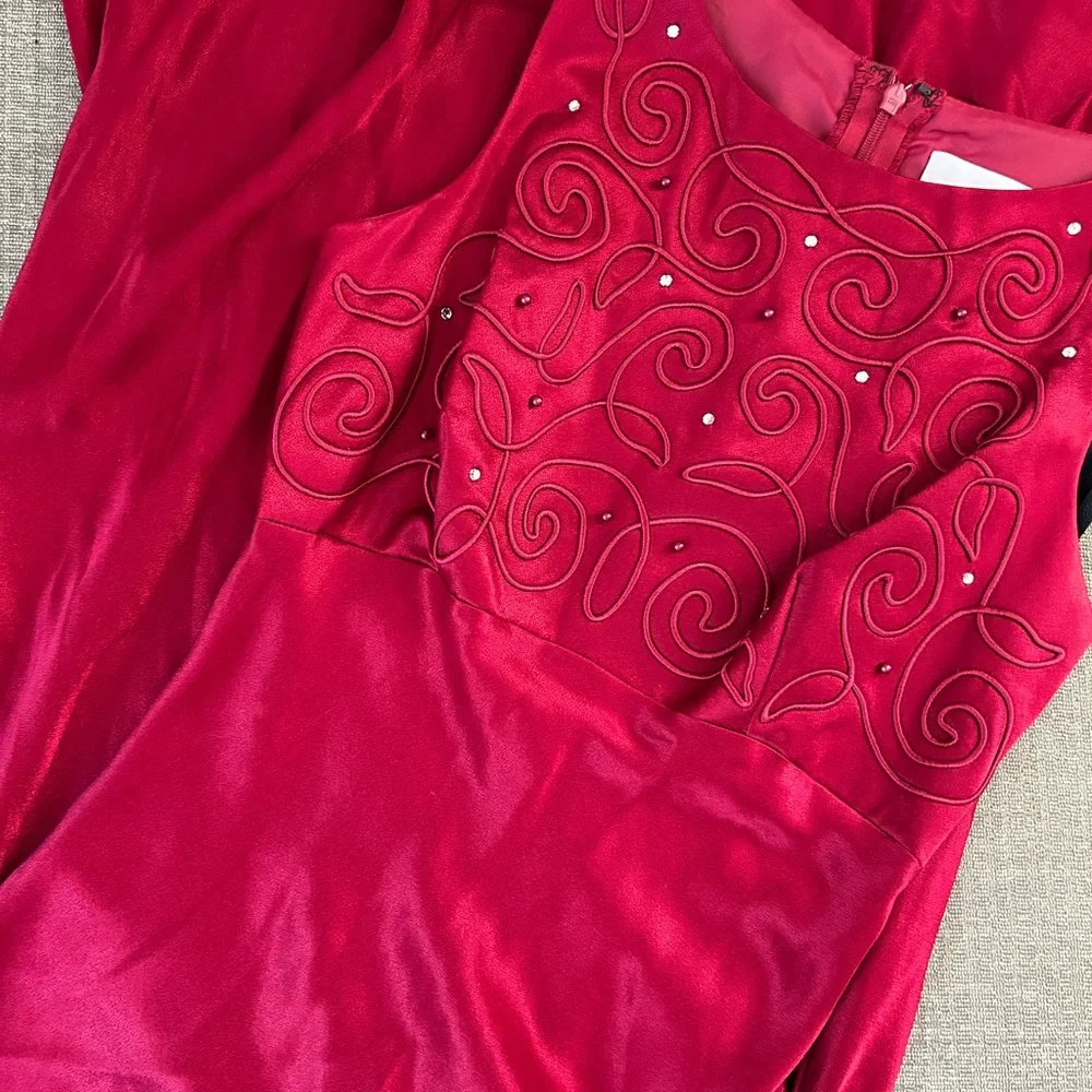 Cache Y2K Vintage Prom‎ Dress Maxi Red Beaded Top Size 3/4 Juniors